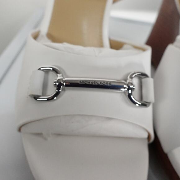 New Michael by Michael Kors Carson Leather Wedge Sandal Heels White Leather Sz 6 - Picture 7 of 9
